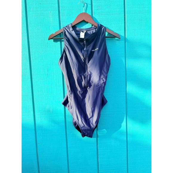 Nautica Other - Nautica‎ Women's Navy Blue Zip Front Racerback One Piece Swimsuit Size L
